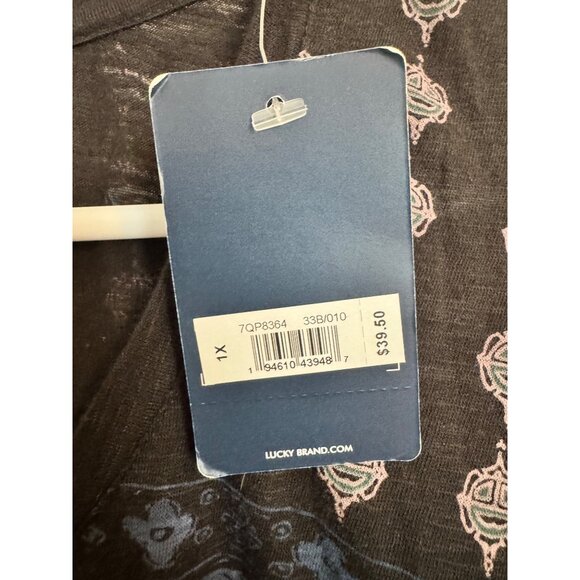 Lucky Brand Tee Size 1X NWT $40 BOHO Print Black Scoop Neck Shirt - Picture 5 of 8